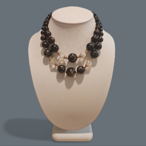 Vintage Two Strands Black Agate Necklace. - Picture 1 of 8